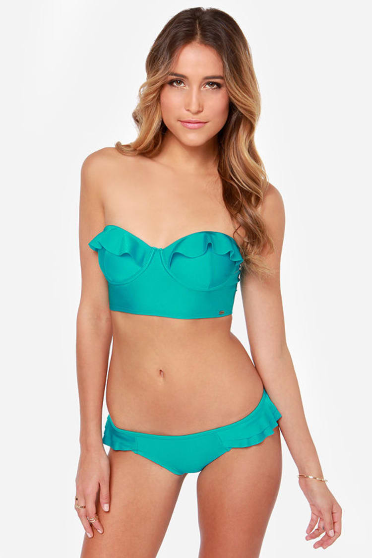 O'Neill Solids Ruffle Bikini - Teal Bikini - Bustier Bikini - $80.00 - Lulus