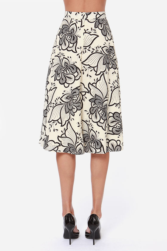 Cute Floral Print Skirt - Cream Skirt - Midi Skirt - $47.00