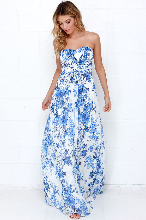 maxi blue floral dress