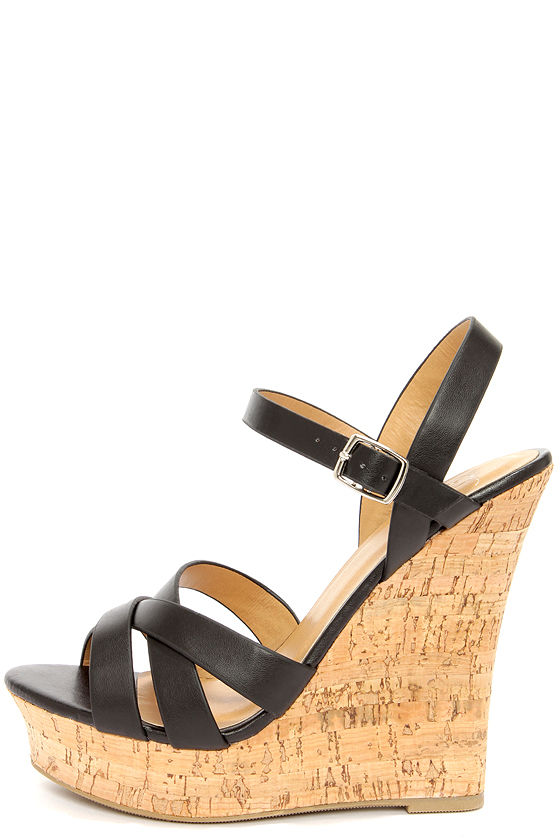 Cute Black Heels - Peep Toe Heels - Wedge Sandals - $28.00 - Lulus