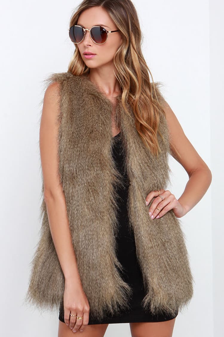 H&M Faux Fur Vest In Brown Lyst | escapeauthority.com