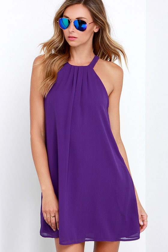 Lovely Purple Dress - Swing Dress - Halter Dress - Trapeze Dress - $66.00 -  Lulus