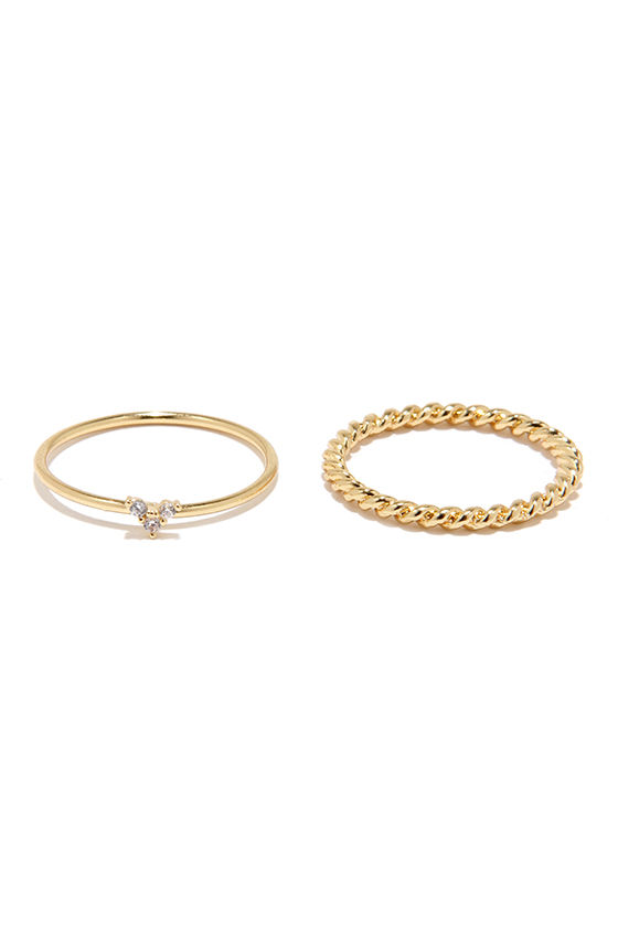 Cute Gold Ring Set - Love Ring - Feather Ring - Midi Rings - $19.00