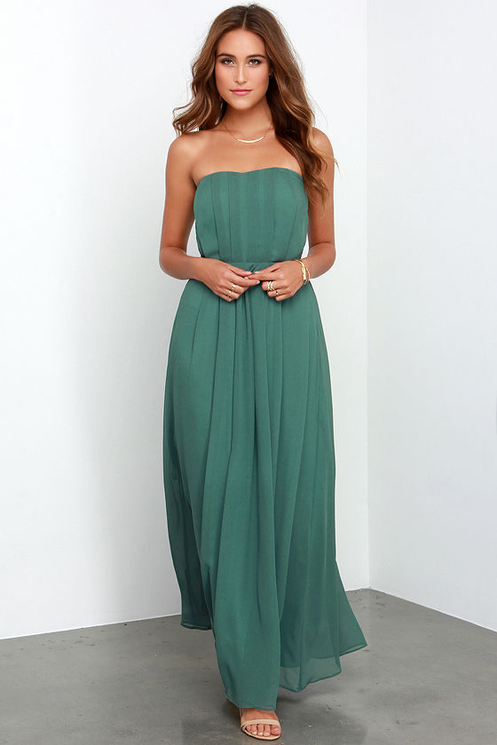 Dark Sage Green Dress - Maxi Dress - Strapless Gown - $99.00 - Lulus