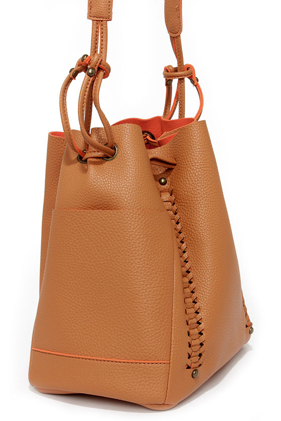 Cool Tan Bag - Bucket Bag - Drawstring Bag - Vegan Leather Purse - $42.00
