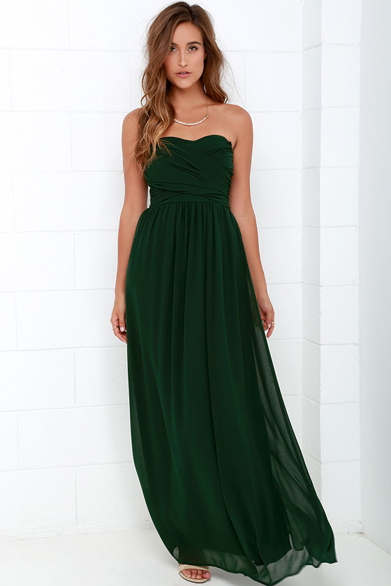 dark green strapless dress