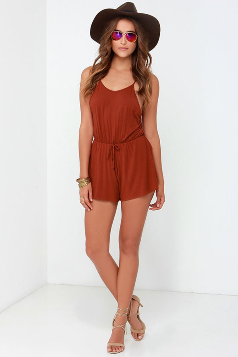 Lucy Love Pool Party Romper - Rust Red Romper - $45.00 - Lulus