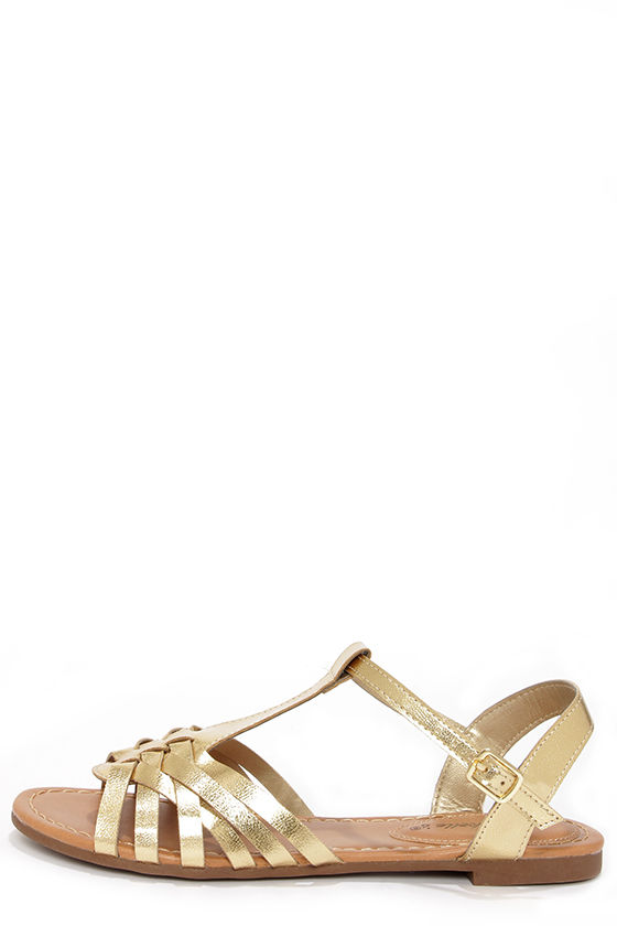 Cute Gold Sandals - Flat Sandals - Strappy Sandals - $19.00 - Lulus