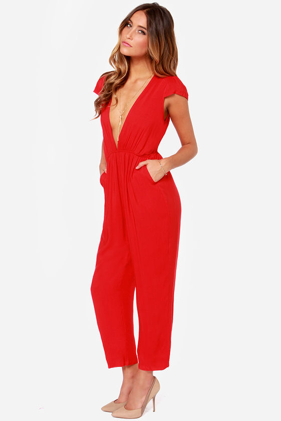 red crop jumpsuit