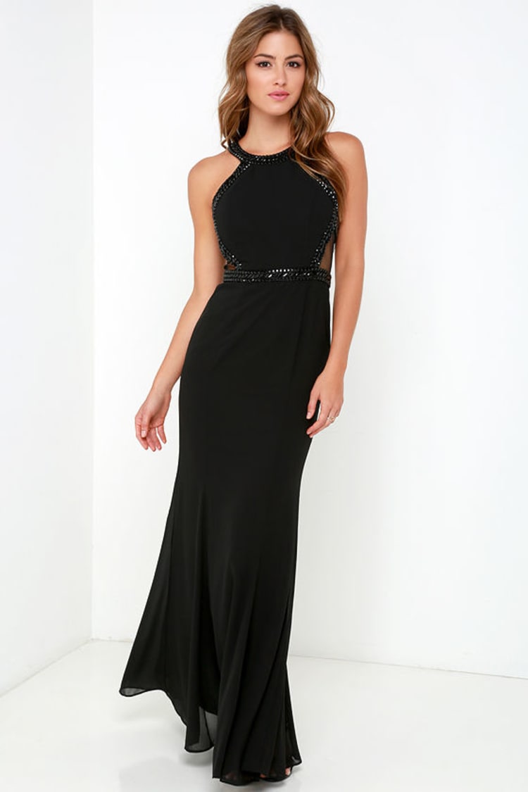 Stunning Black Dress - Rhinestone Dress - Maxi Dress - Mesh Dress - $108.00  - Lulus