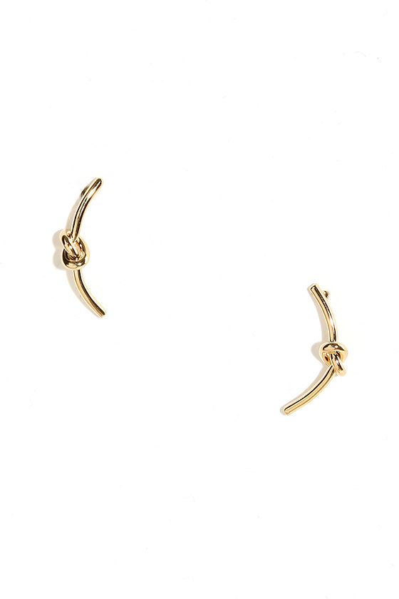 Pretty Gold Earrings Knot Earrings Ear Cuffs 12 00 Lulus