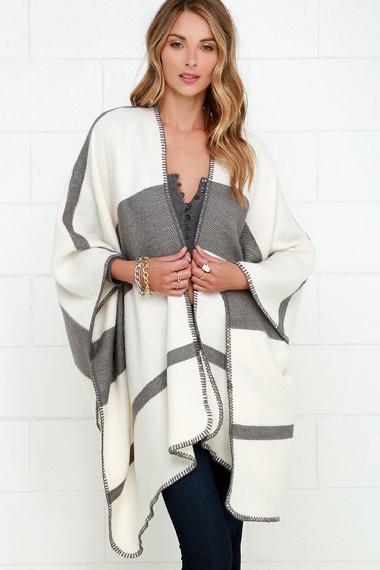 Chic Grey and Ivory Striped Poncho - Poncho - $74.00 - Lulus