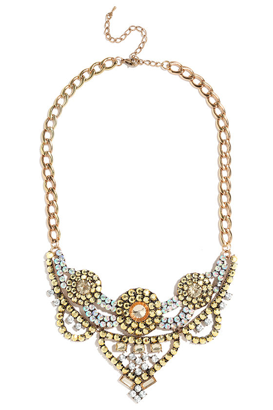 Cool Gold Necklace - Rhinestone Necklace - Statement Necklace - $19.00
