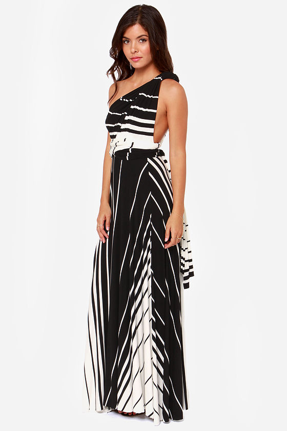 Pretty Black And White Dress Striped Dress Wrap Dress Maxi Dress 7600 