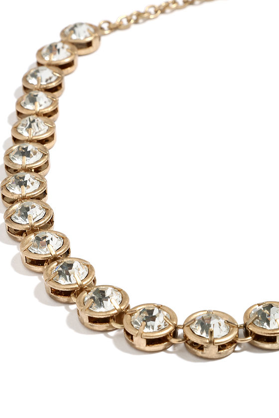 Pretty Gold Necklace - Rhinestone Necklace - Statement Necklace - $17.00
