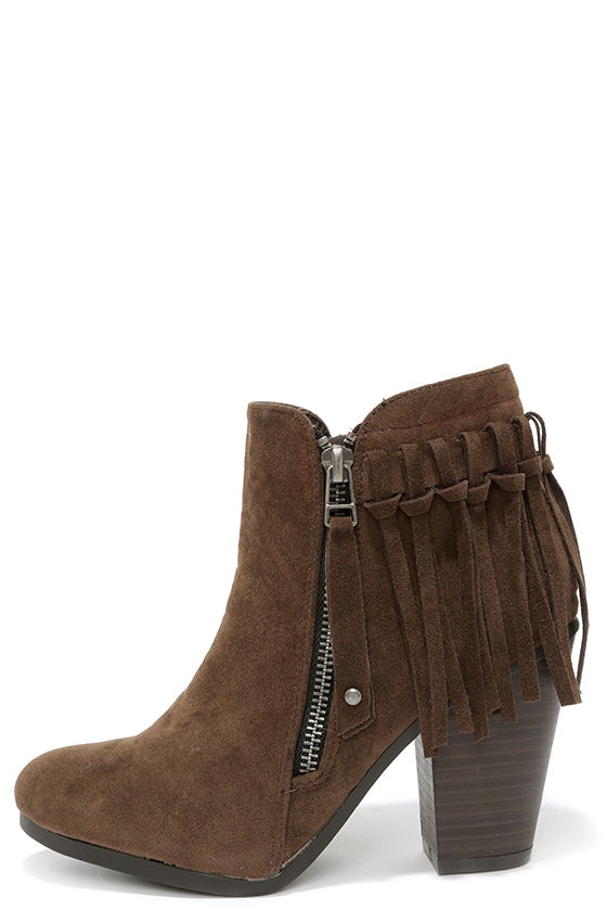 fringe heel booties