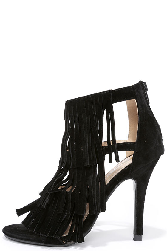 Black Heels - Fringe Heels - High Heel Sandals - $32.00 - Lulus