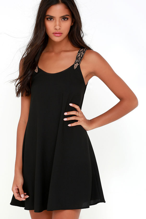 Pretty Black Dress - Shift Dress - Beaded Dress - $54.00 - Lulus