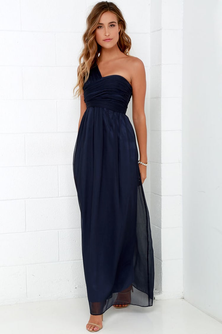 Lovely Navy Blue Dress - Maxi Dress - Chiffon Dress - $98.00 - Lulus