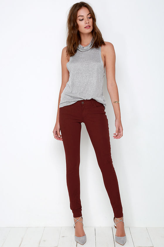 Cool Burgundy Skinny Jeans - Low-Rise Jeans - Skinny Jeans - $58.00 - Lulus