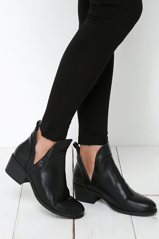black leather cut out booties