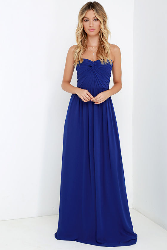 Pretty Royal Blue Dress - Strapless Dress - Maxi Dress - Blue Gown ...