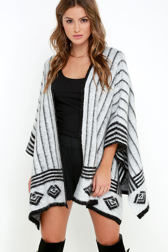 Warm Knit Poncho - Black and Ivory Poncho - Print Poncho - $83.00 - Lulus