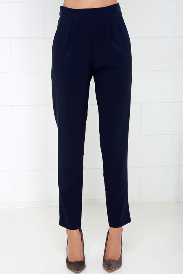 Chic Navy Blue Pants - Paper Bag Waist Pants - Navy Blue Trousers - Lulus