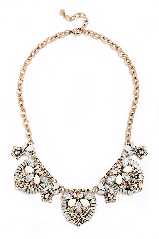 Pretty Grey Necklace - Statement Necklace - Rhinestone Necklace - $23.00