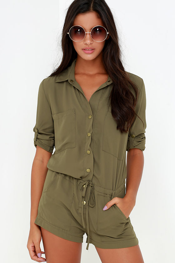 olive green romper shorts