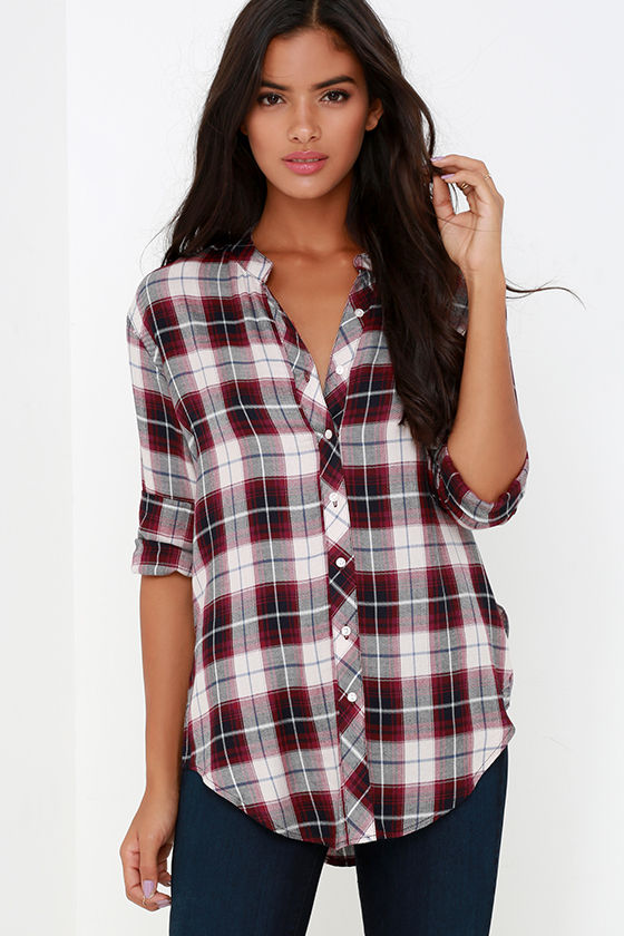 Wine Red Plaid Top - Long Sleeve Shirt - Button-Up Top - $63.00 - Lulus