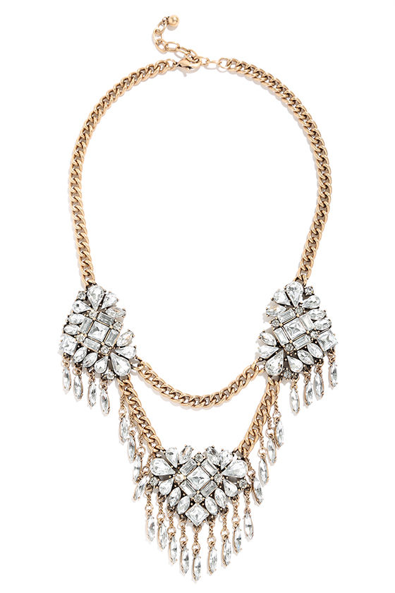 Beautiful Rhinestone Necklace - Statement Necklace - Gold Necklace - $21.00