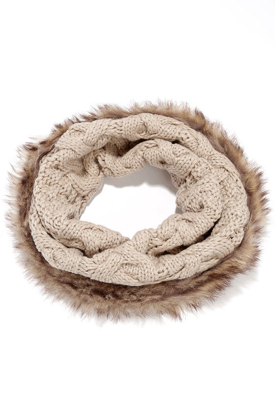 Cute Beige Scarf - Cable Knit Scarf - Faux Fur Scarf - $34.00 - Lulus