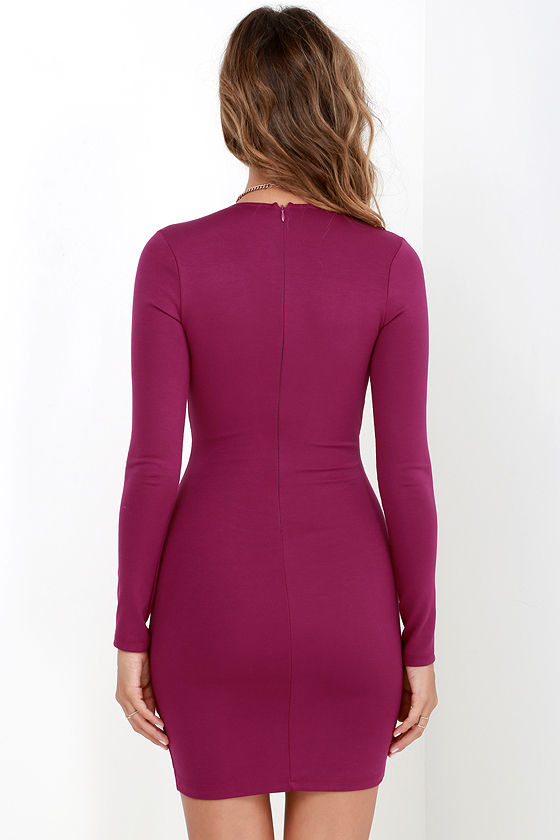 Sexy Magenta Dress Bodycon Dress Long Sleeve Dress 49 00