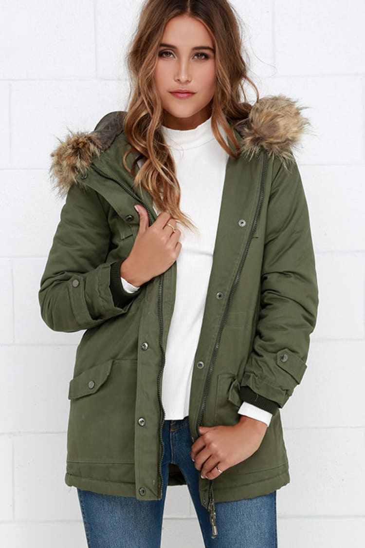 Olive Green Jacket - Faux Fur Jacket - Parka Jacket - Coat - $88.00 - Lulus