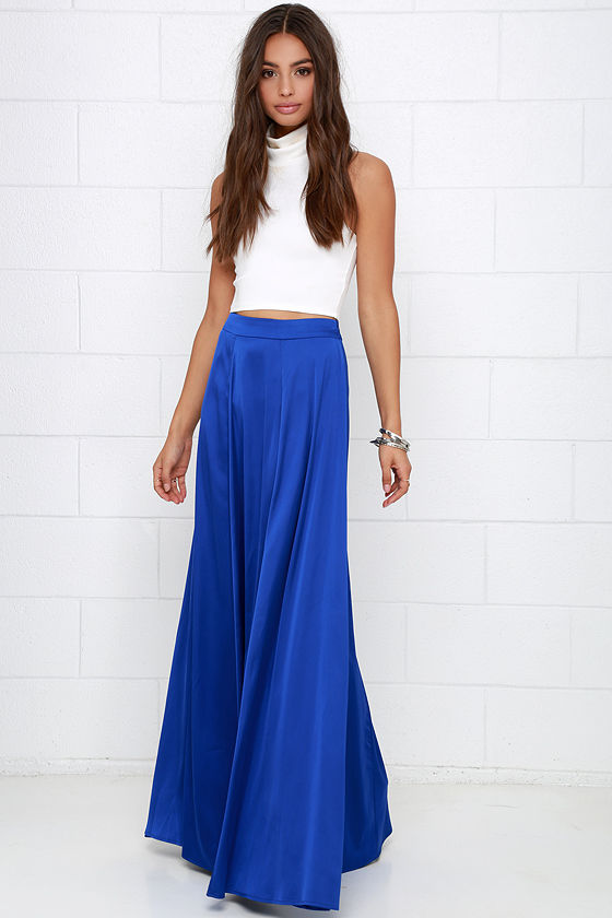 Cobalt Blue Skirt - Maxi Skirt - High-Waisted Skirt - Satin Skirt - $58.00  - Lulus