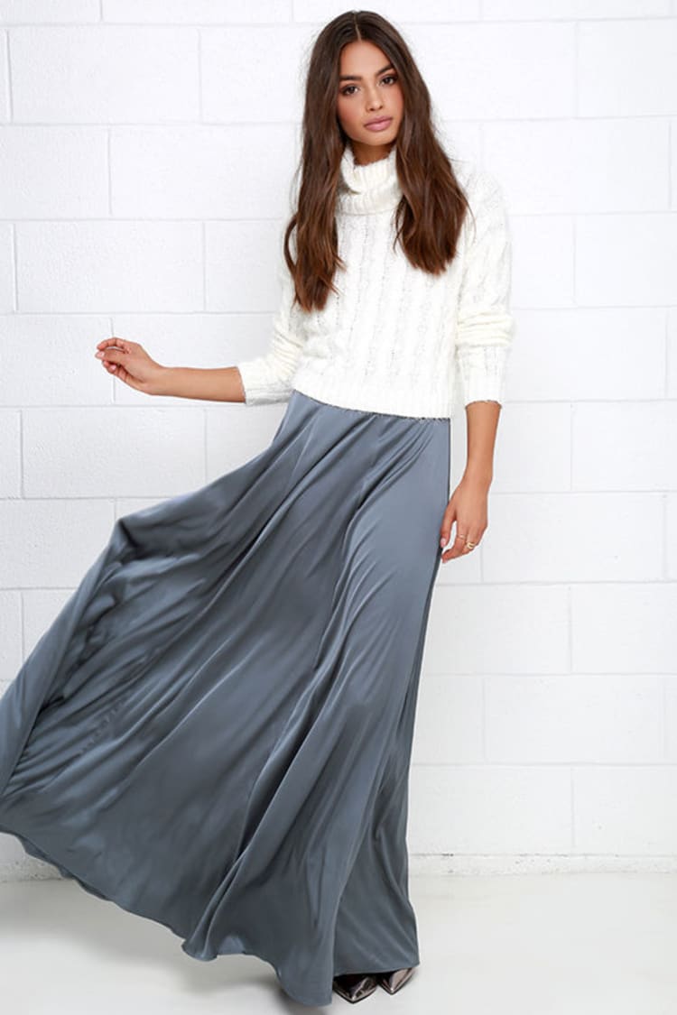 Grey Skirt - Maxi Skirt - High-Waisted Skirt - Satin Skirt - $58.00 - Lulus
