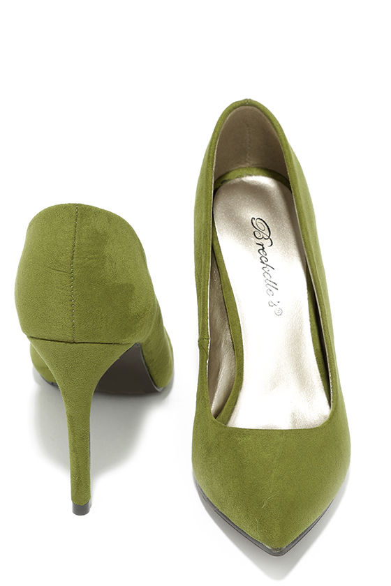 Lovely Green Heels - Vegan Suede Pumps - Pointed Pumps - $26.00