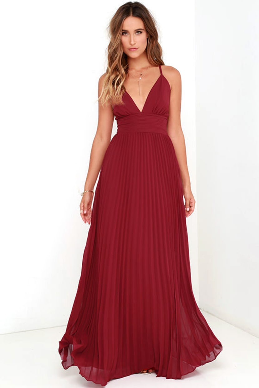 Stunning Wine Red Dress - Pleated Maxi Dress - Red Gown - $78.00 - Lulus