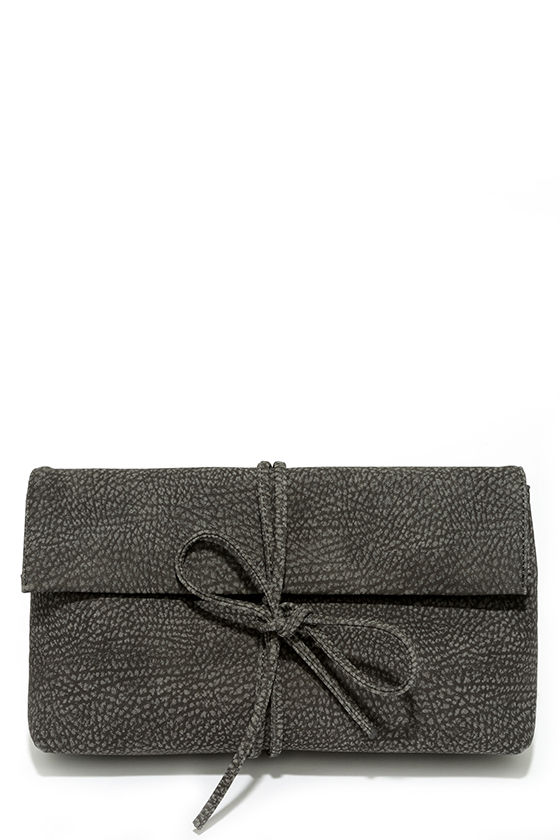 Cool Dark Grey Clutch - Vegan Leather Clutch - Wrap Clutch - Tie Clutch ...