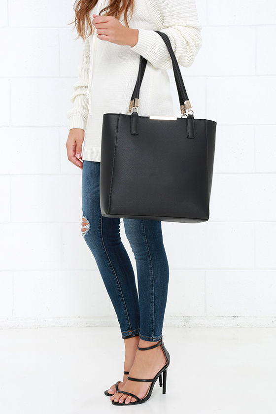 Chic Black Tote - Black Handbag - Vegan Leather Tote - $49.00 - Lulus