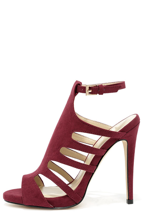 Cute Wine Red Heels - Suede Heels - Caged Heels - $48.00 - Lulus