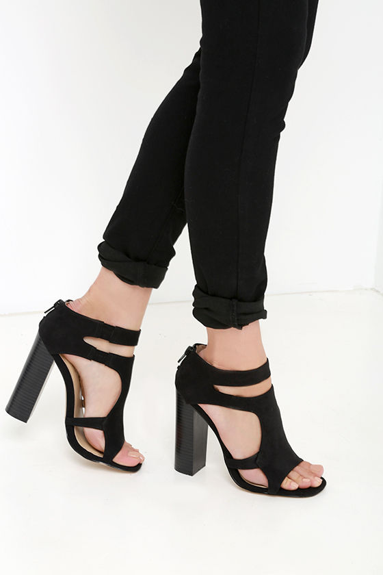 Cute Black Heels - Suede Heels - Cutout Heels - Caged Heels - $46.00