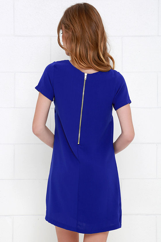 Chic Royal Blue Dress - Shift Dress - Short Sleeve Dress - $48.00