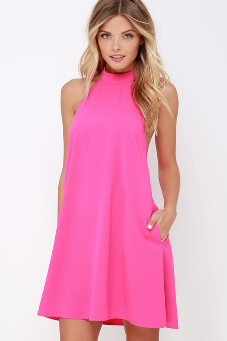 Chic Hot Pink Dress - Halter Dress - Trapeze Dress - $58.00 - Lulus