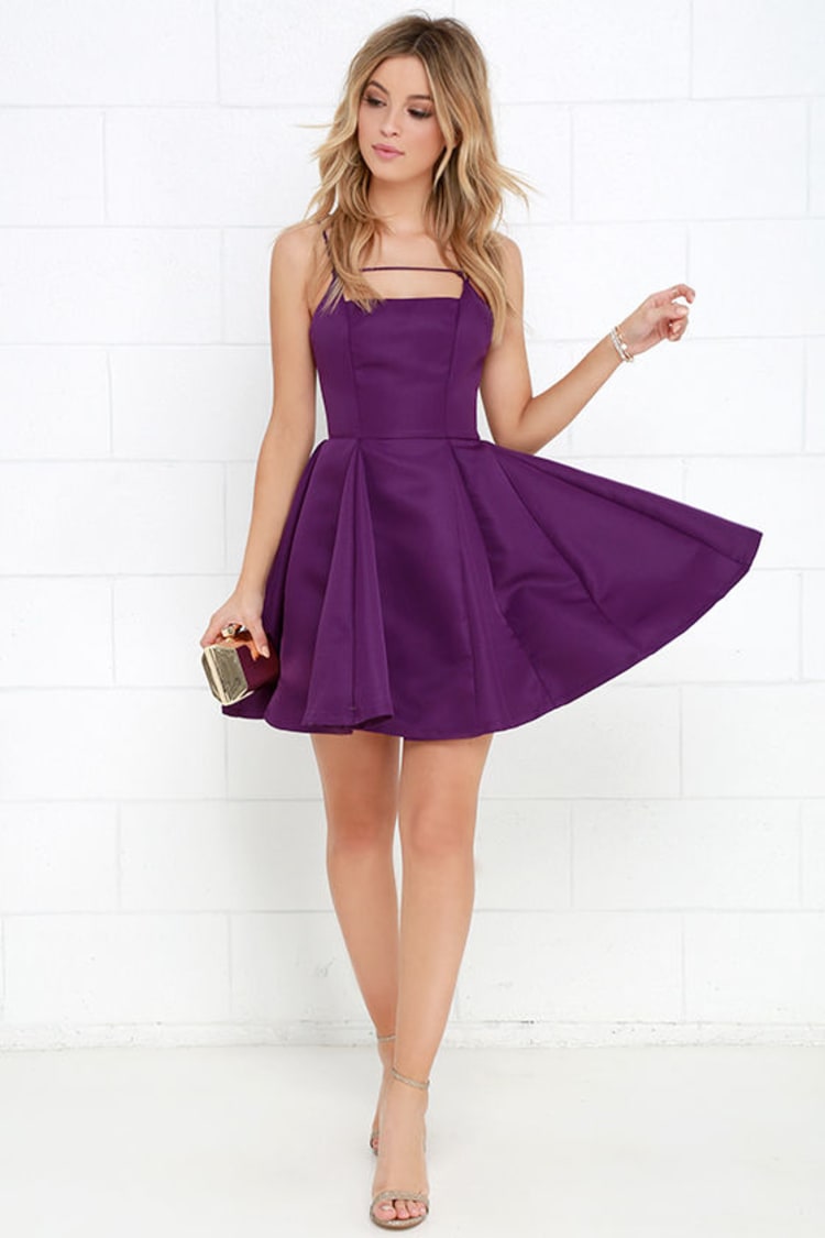 Purple Dress - Skater Dress - Fit-and-Flare Dress - $69.00 - Lulus