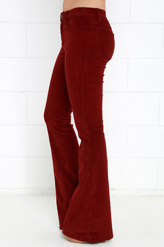 Corduroy Pants - Flare Pants - Wine Red Pants - $78.00