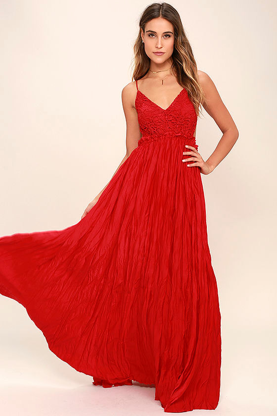 Pretty Red Dress - Crocheted Dress - Maxi Dress - $107.00 - Lulus