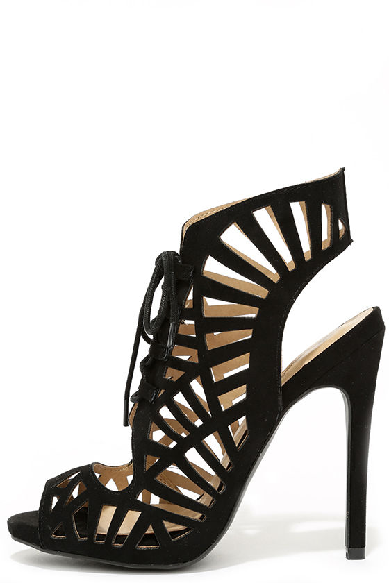 Sexy Black Heels - Cutout Heels - Lace-Up Heels - Caged Heels - $34.00 ...