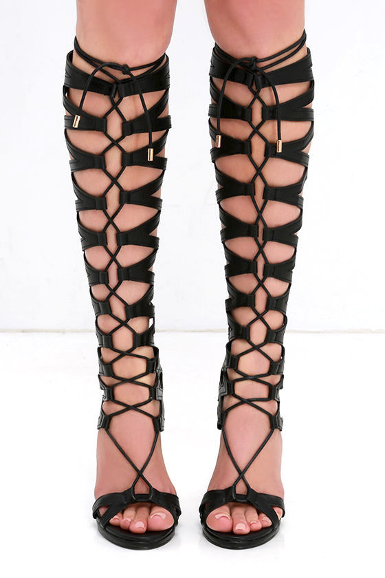 Sexy Black Heels - Caged Heels - Lace-Up Heels- $41.00 - Lulus